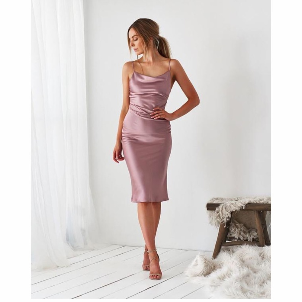Satin Rose Classy Midi Dress